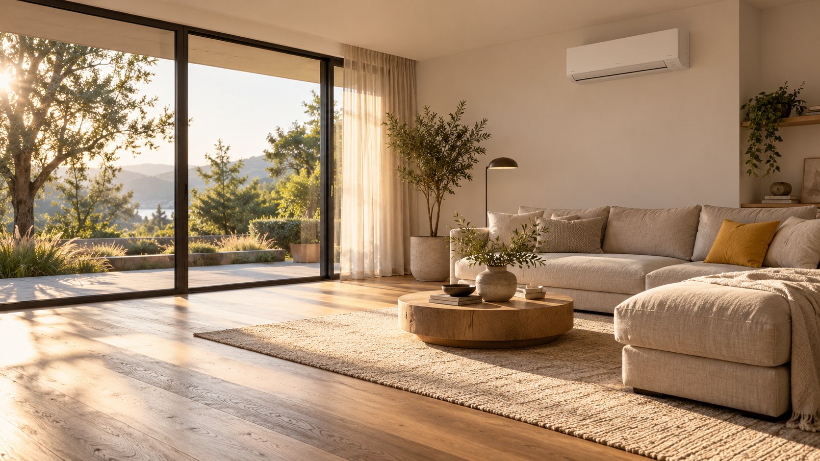Wohnraumvisualisierung mit einer dezent integrierten Klimaanlage